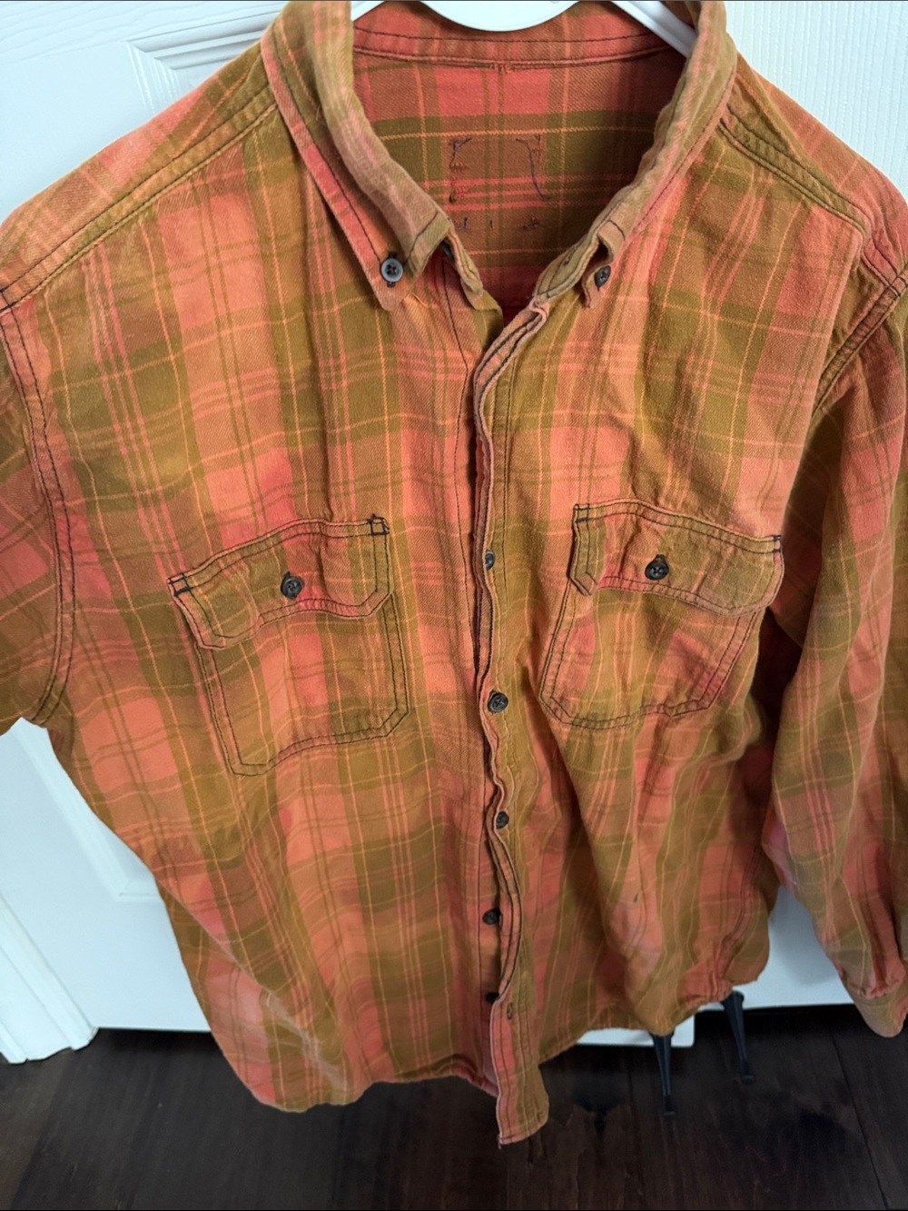 Men's salmon & Olive Plaid Button-Up Shirt